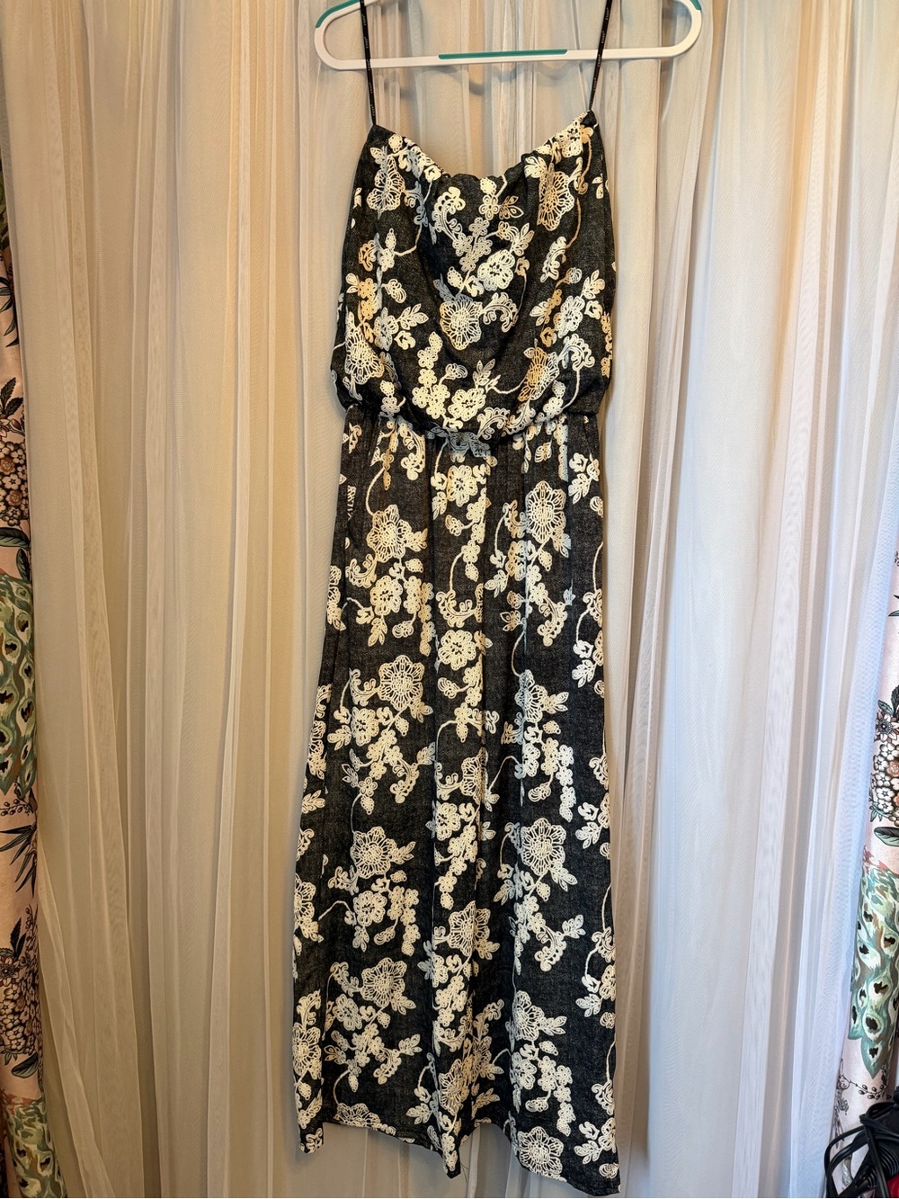 Exist Black Floral Print Jumpsuit with White Lace Motif